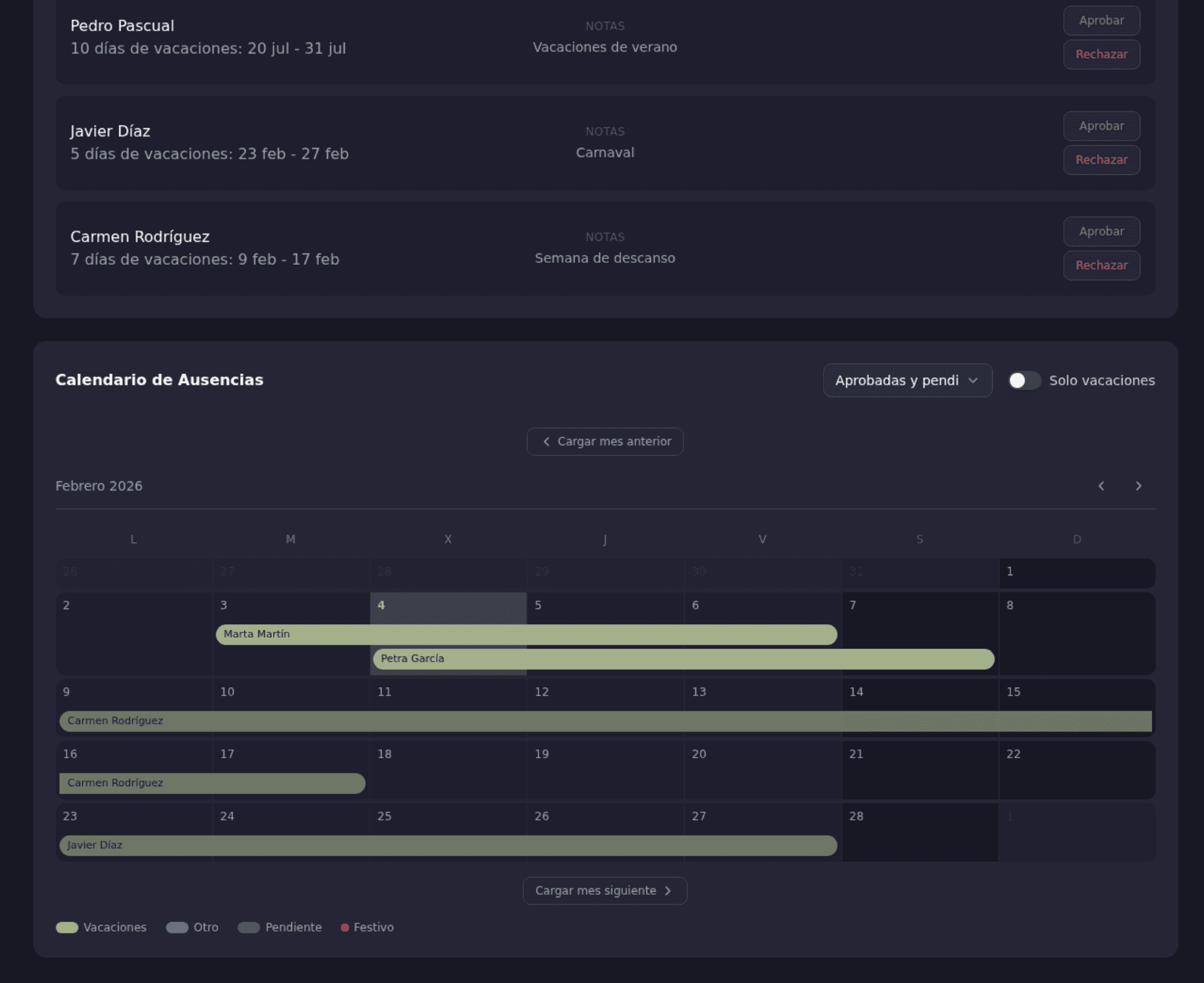 Calendario de ausencias