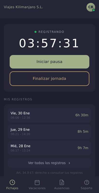 Fichaje desde móvil